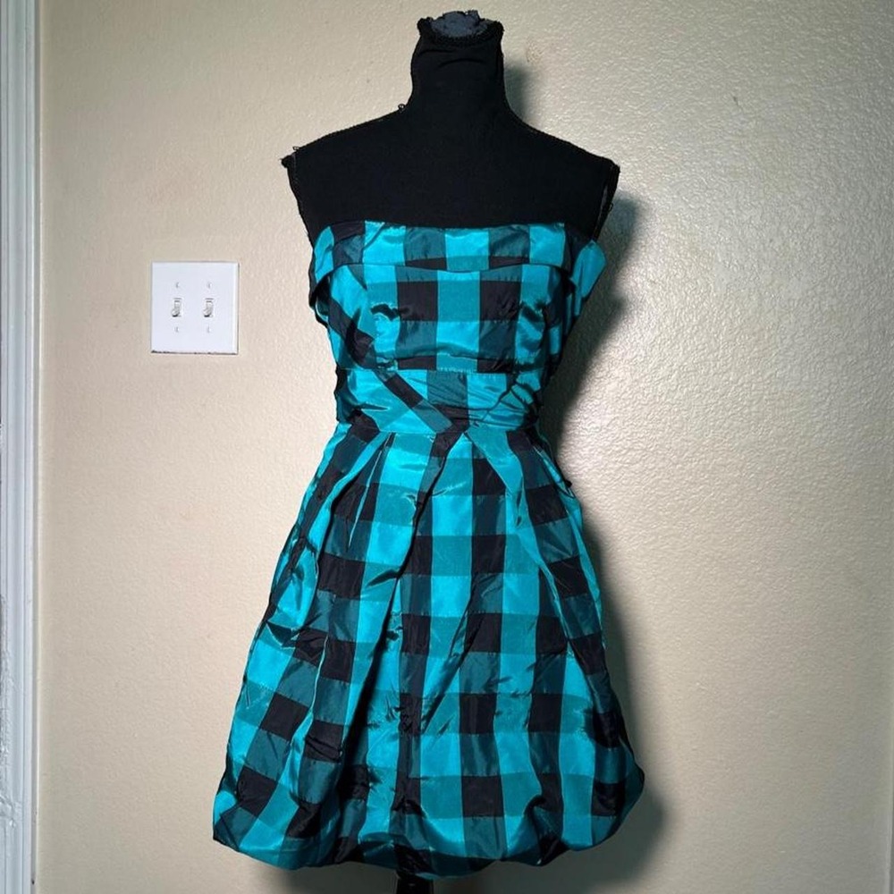 Wet Seal Y2K Blue Black Plaid Tie Back Strapless Bubble Mini Dress Womens XS